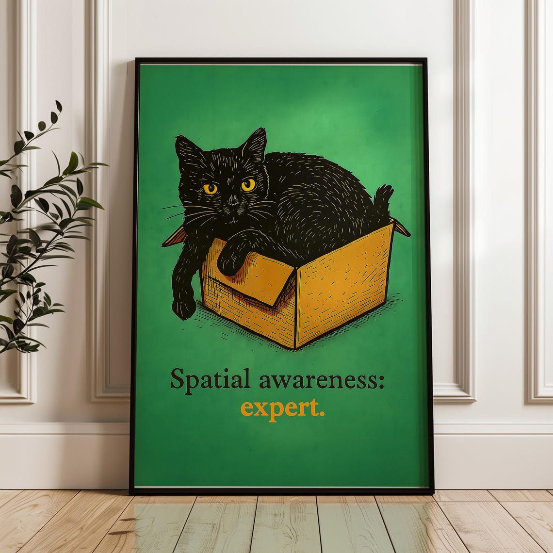 Funny Black Cat Crushed in Tiny Box Spatial Awareness Expert Poster