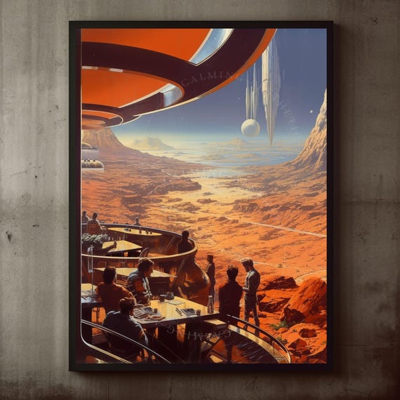 Poster Retro Futuristic Space Bar Terrace Wall Art Print Scifi Mars Landscape Surreal Cosmic Vintage Home Decor Kitchen