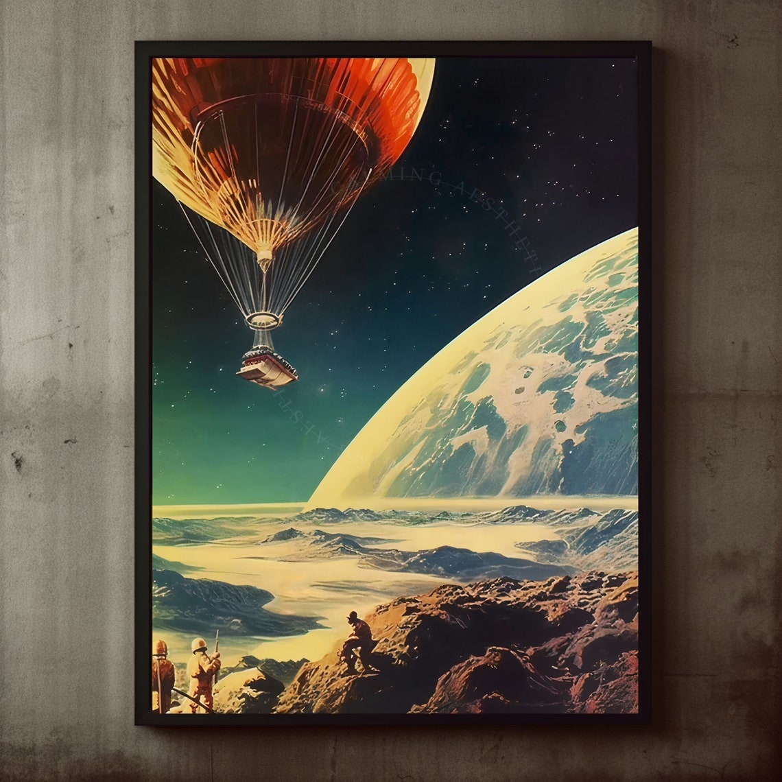 Retro Futurism Hot Air Balloon Space Expedition Vintage Poster