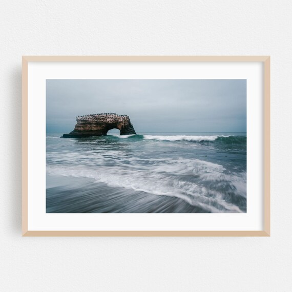 Santa Cruz California Natural Bridge Rock Arch Moody Ocean Photo Poster