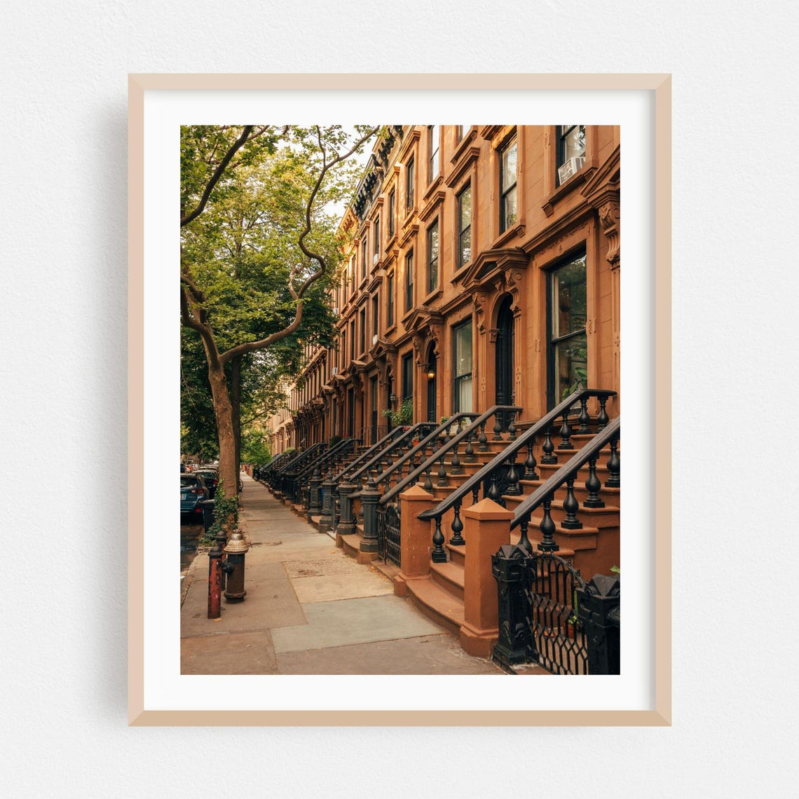 Brooklyn Brownstone Row With Classic Stoops On Leafy Street Poster