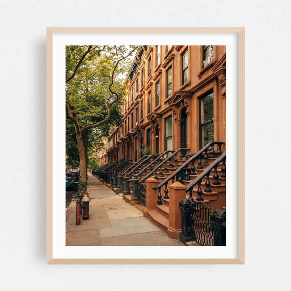Brooklyn Brownstone Row With Classic Stoops On Leafy Street Poster