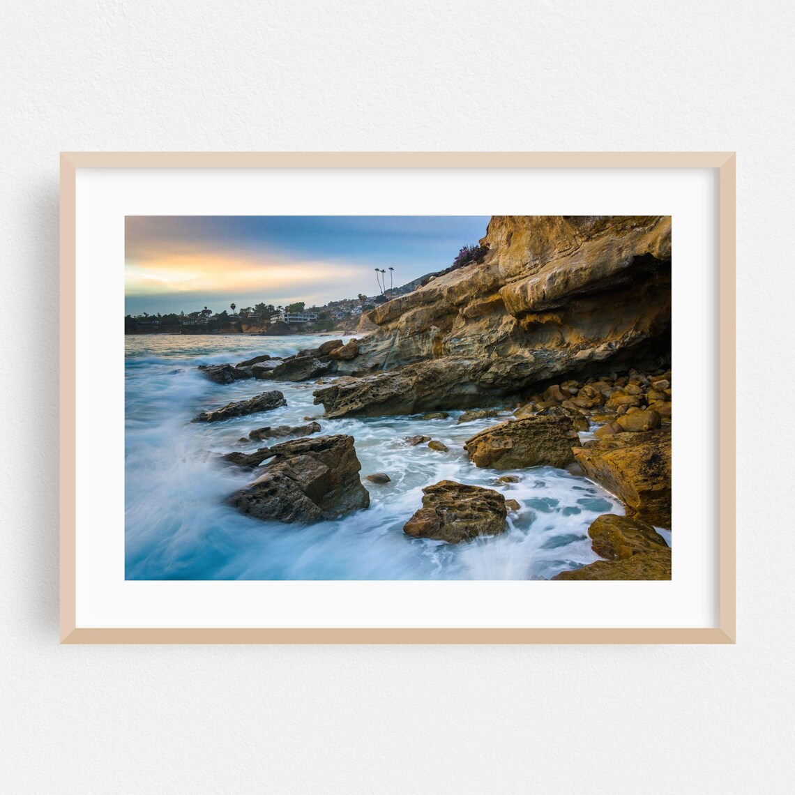 Laguna Beach Sunset Ocean Waves Rocky Cliff Coastal Scene Print