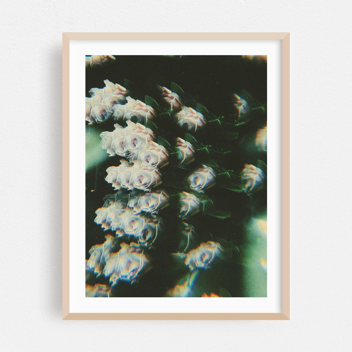 Dreamy Psychedelic White Roses Surreal Botanical Photography Poster