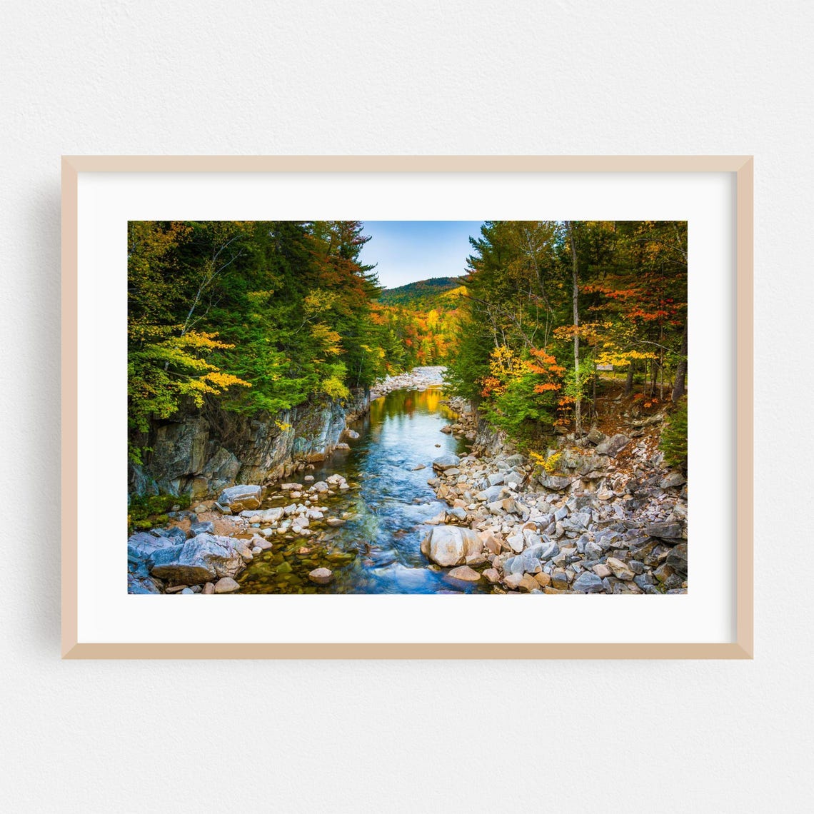 New Hampshire Autumn Forest River Poster Fall Foliage Mountain Scene