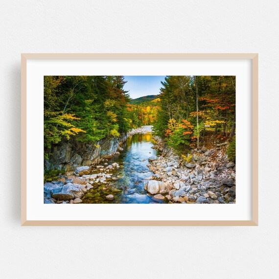 New Hampshire Autumn Forest River Poster Fall Foliage Mountain Scene