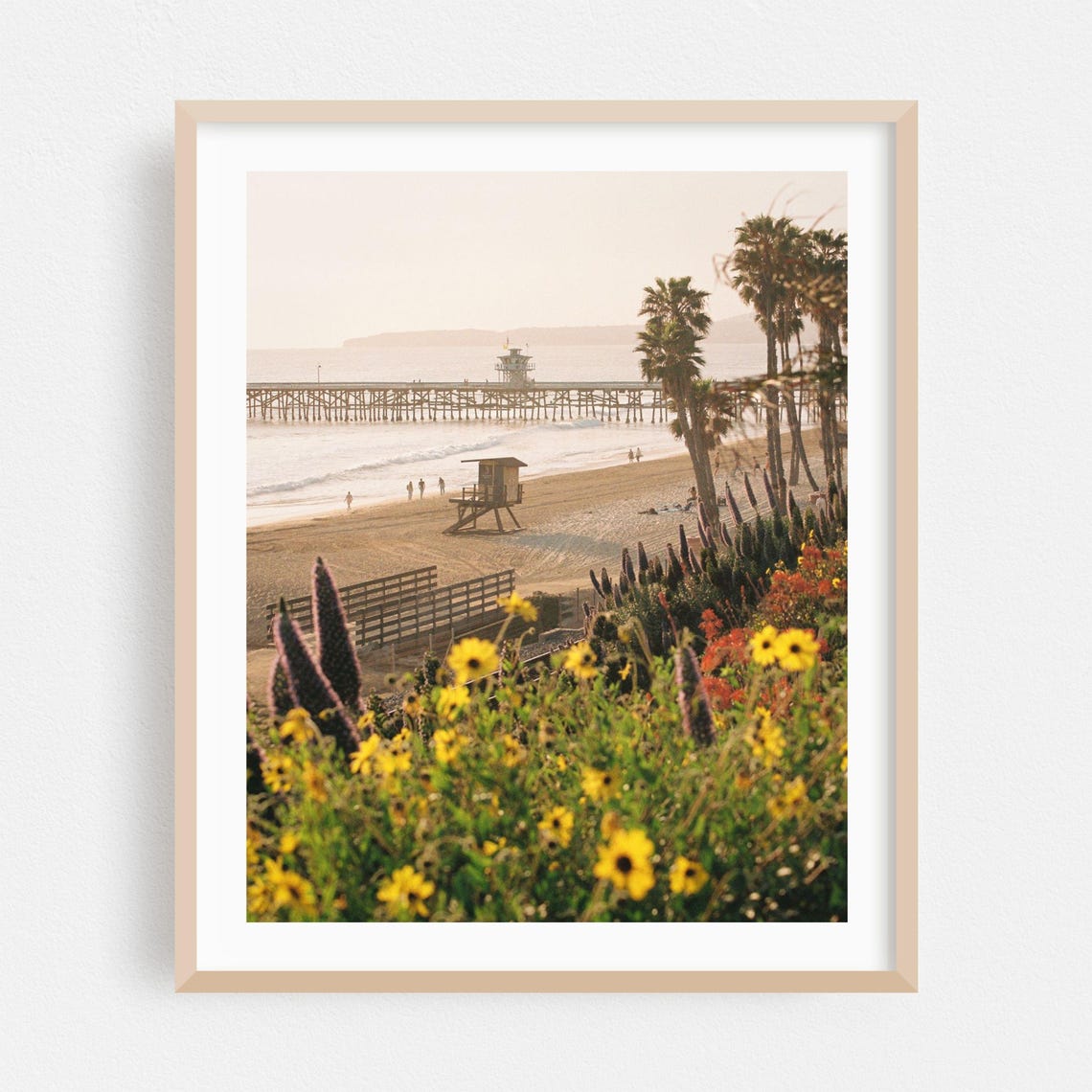 San Clemente Beach Pier Lifeguard Wildflowers Coastal Photo Print