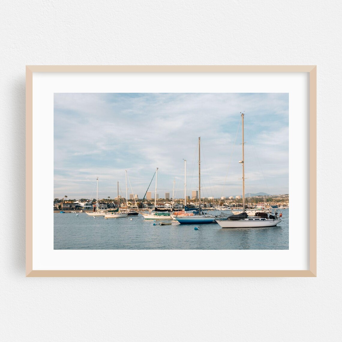 Newport Beach Sailboats Anchored Harbor Marina Sunset Scene Poster