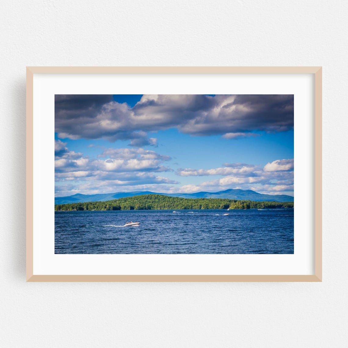 New Hampshire Lake Boats Under Dramatic Clouds With Green Hills Poster