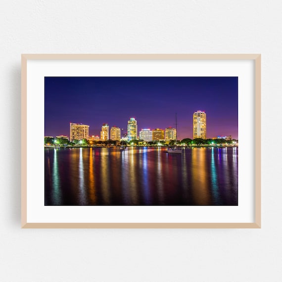 St Petersburg Florida Night Skyline Waterfront Reflections Poster