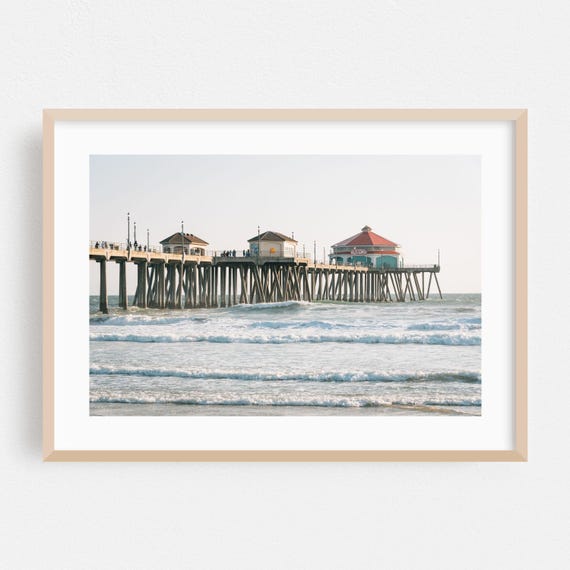 Huntington Beach Print Wall Art Coastal Framed Home Decor Ocean Poster Waves Fine Boardwalk Architecture