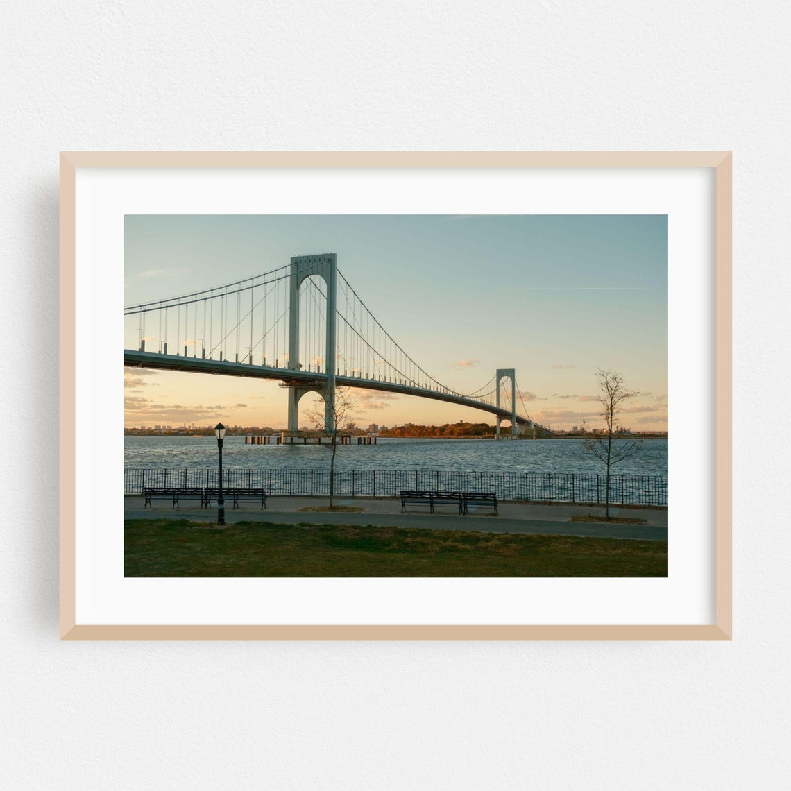 Suspension Bridge Sunset Harbor Waterfront Dusk Photo Poster