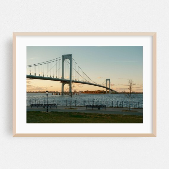 Suspension Bridge Sunset Harbor Waterfront Dusk Photo Poster