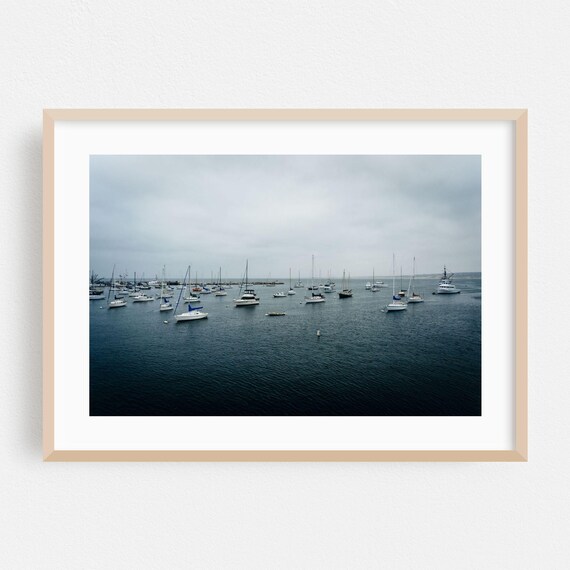 Monterey Harbor Sailboats On Cloudy Overcast Morning Day Poster
