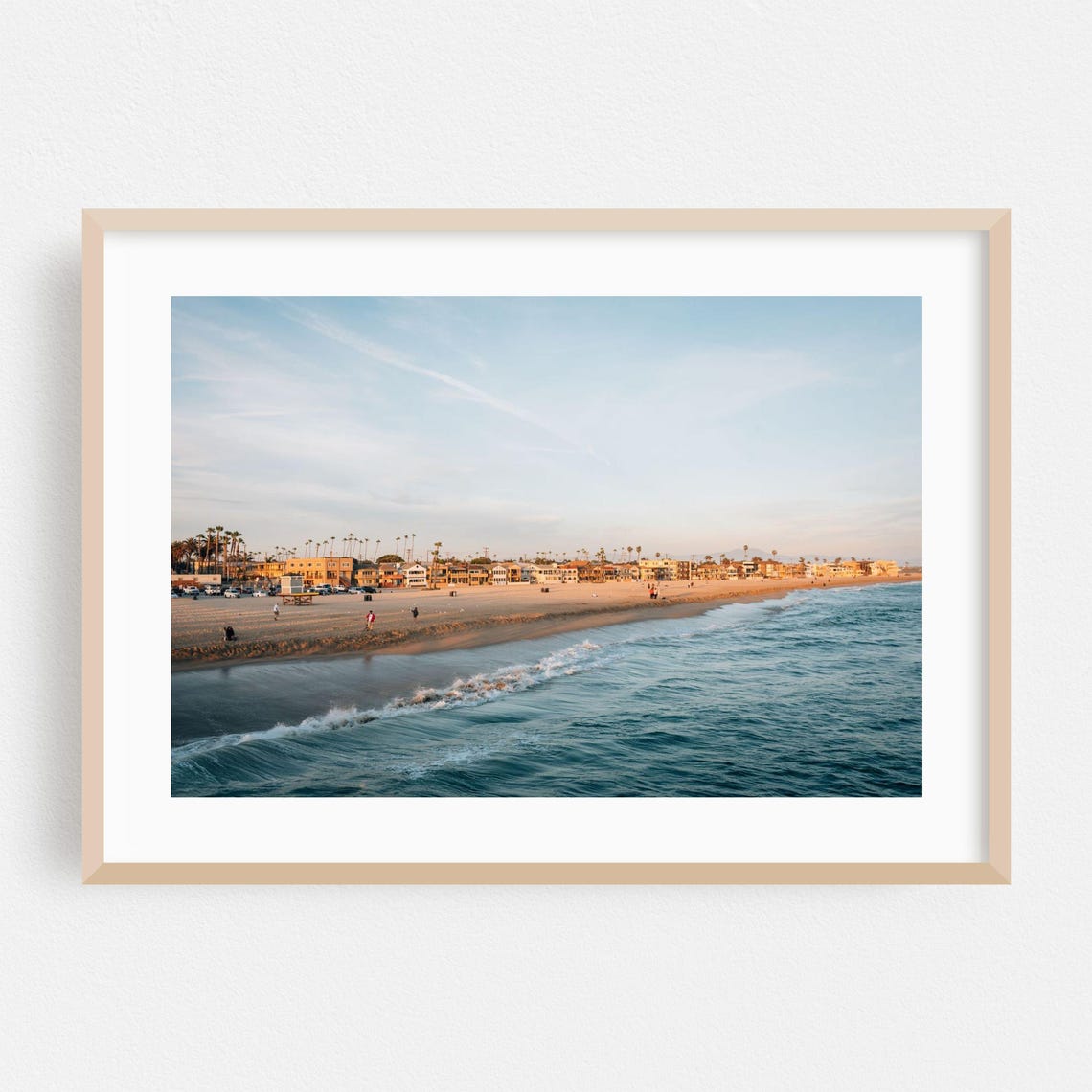 Golden Hour Beach Coastline with Palm Trees Coastal Photo Poster