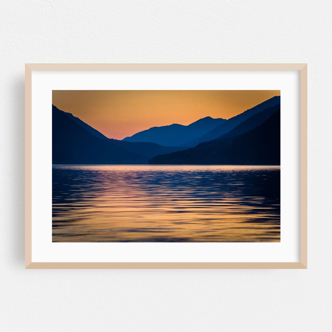 Washington Mountain Lake Sunset Silhouette Photography Poster