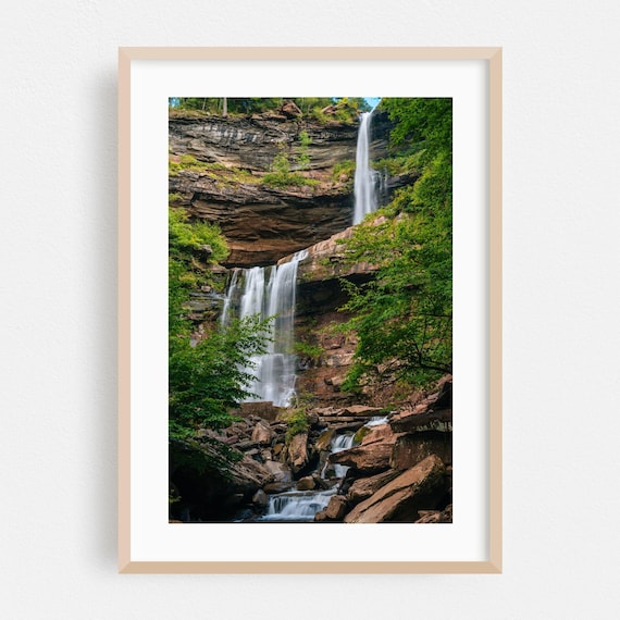 Lush Forest Waterfall Cascading Cliffs Nature Photography Art Poster