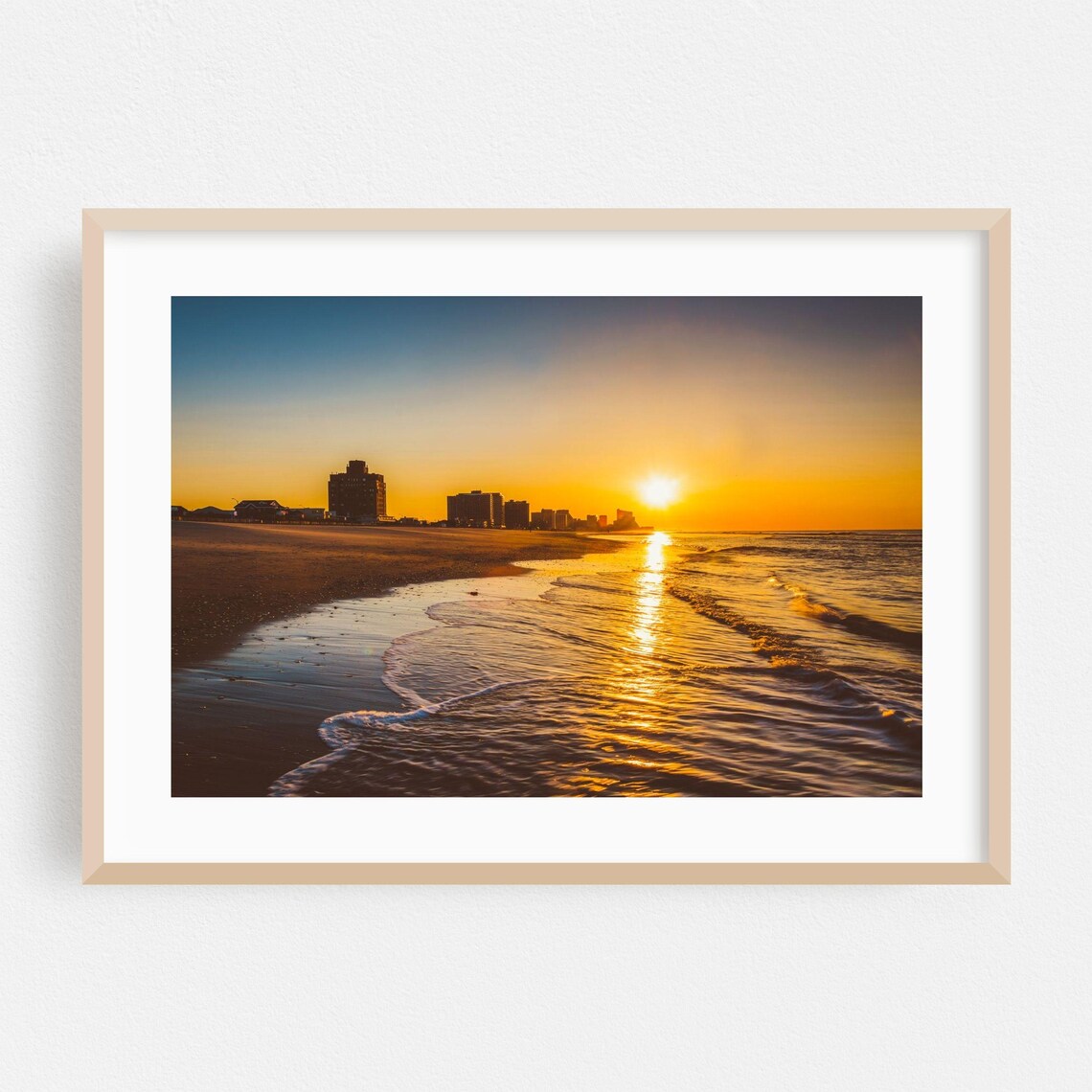 Beach Sunrise Ocean Waves Golden Shoreline Coastal Photo Wall Poster