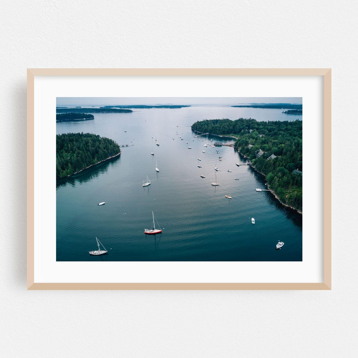 Maine Coastal Harbor Sailboats Aerial Fine Art Photography Poster