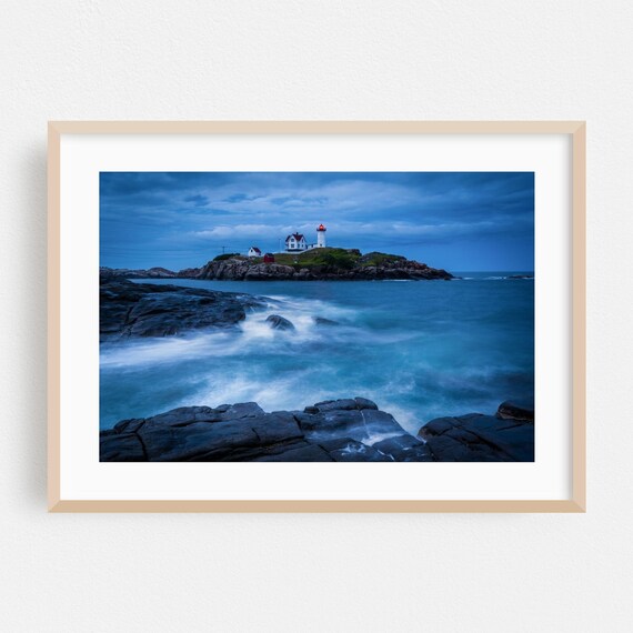 Nubble Lighthouse York Maine Dusk Poster Rocky Coast Blue Hour Scene