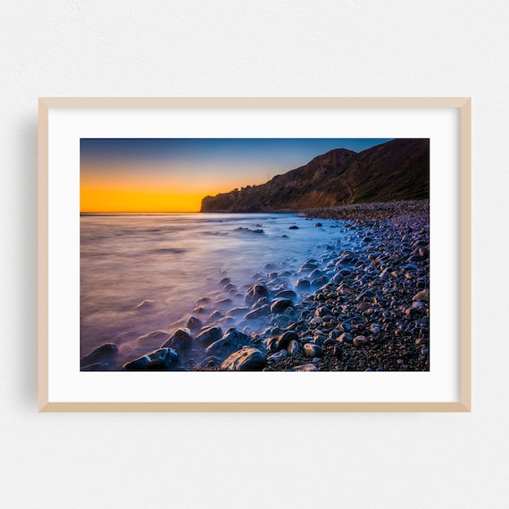 Los Angeles Sunset Beach Pebbles Waves Golden Hour Photo Print