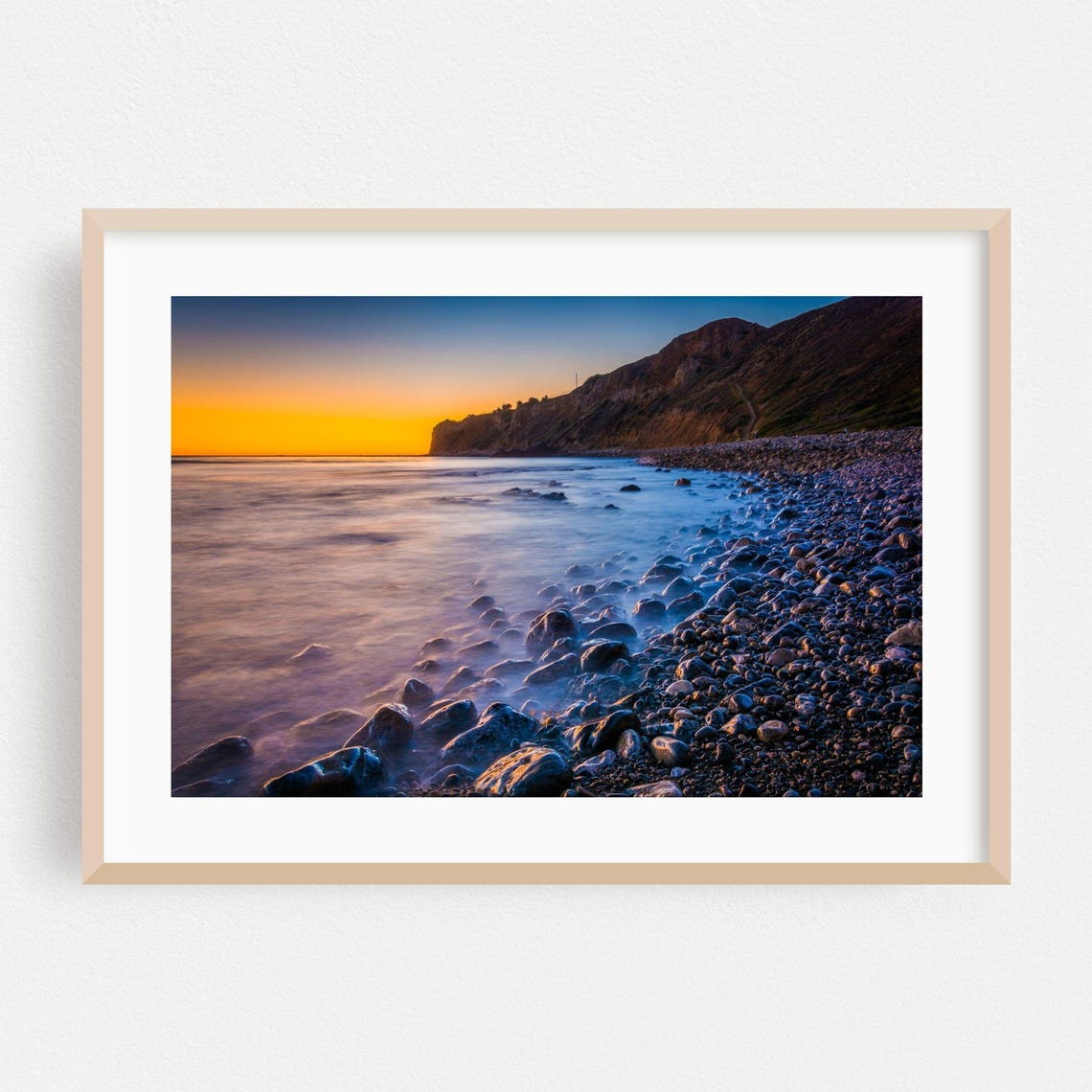 Los Angeles Sunset Beach Pebbles Waves Golden Hour Photo Print