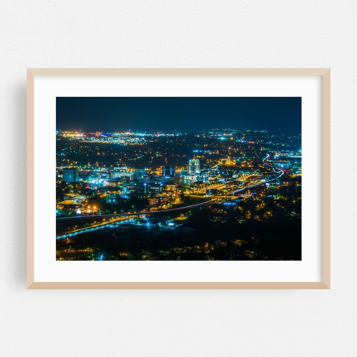 Roanoke Virginia City Lights Night Skyline Aerial Photo Poster