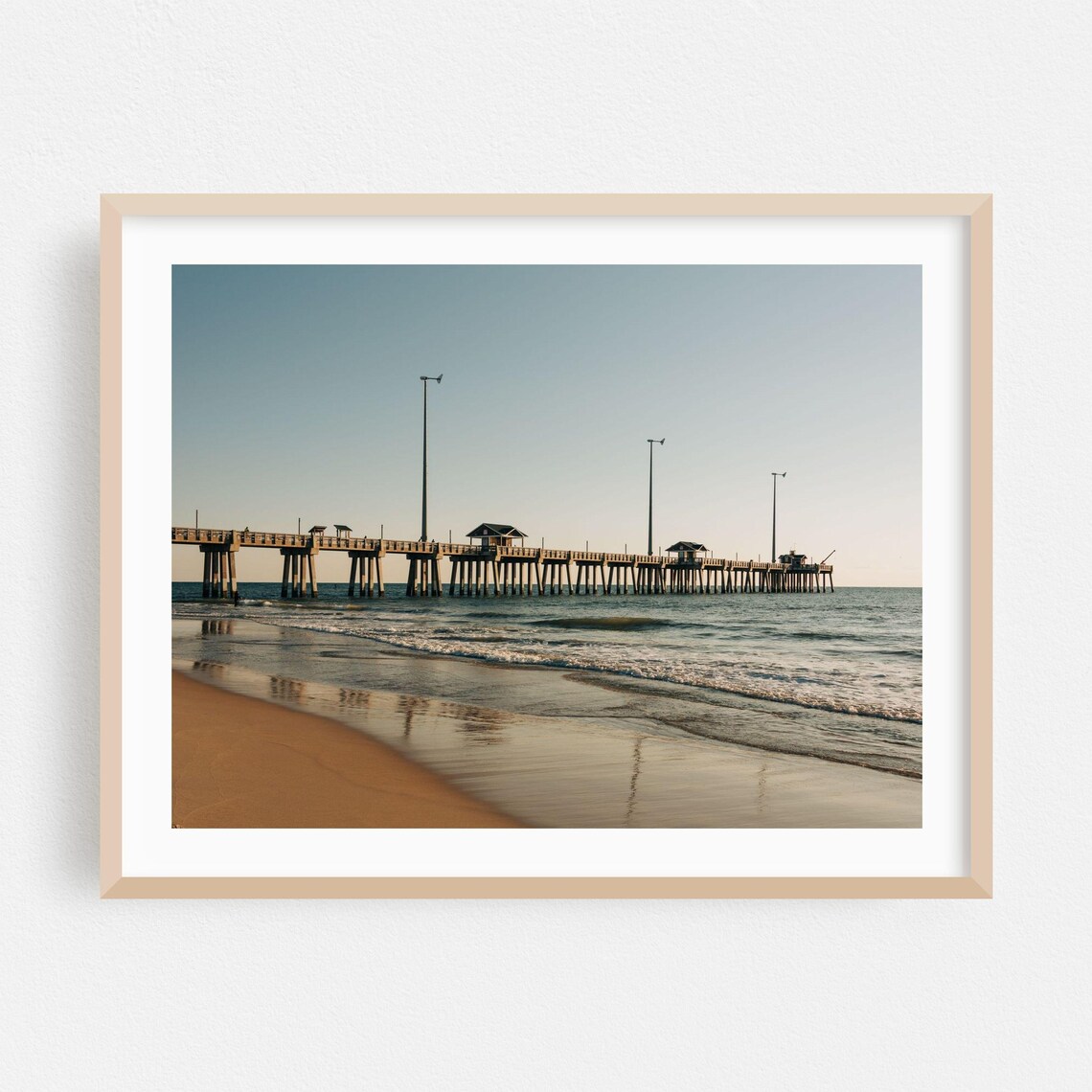 North Carolina Fishing Pier Beach Dawn Minimal Photo Art Poster