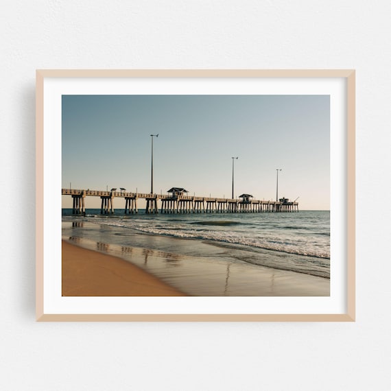 North Carolina Fishing Pier Beach Dawn Minimal Photo Art Poster