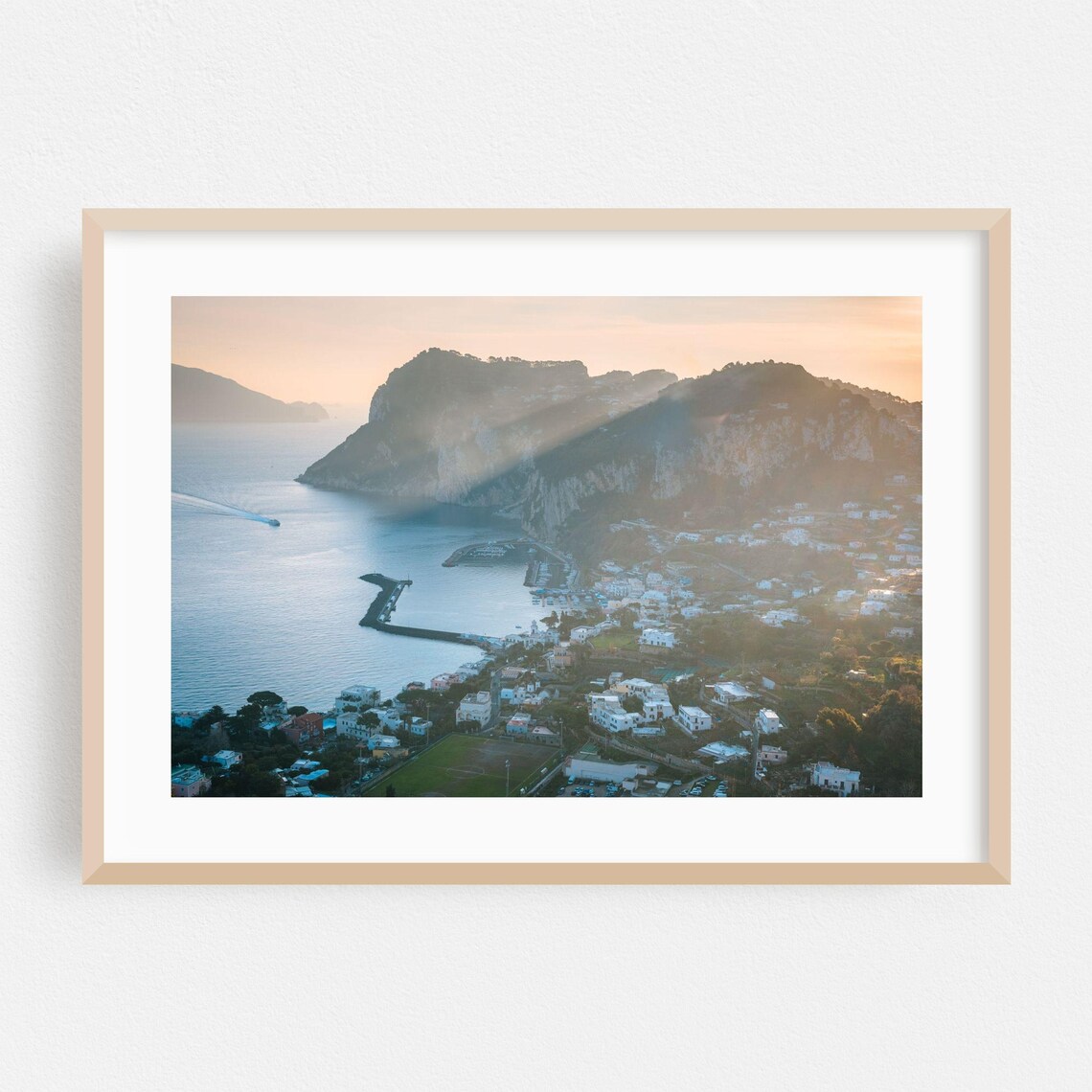 Capri Town Harbor Golden Hour Haze Italy Coastal Aerial Photo Poster