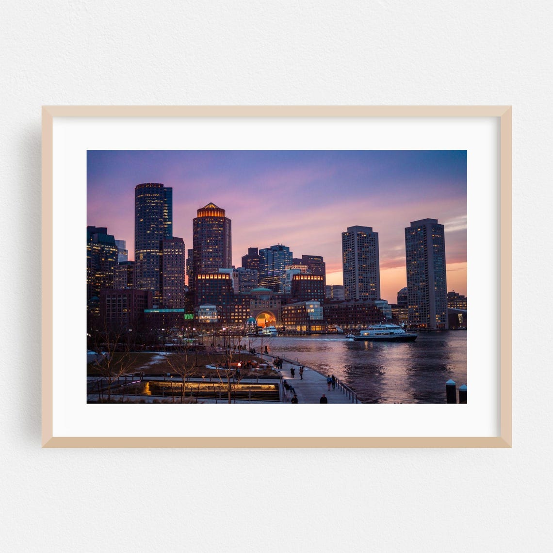 Harbor City Skyline at Sunset Waterfront Lights Photography Poster