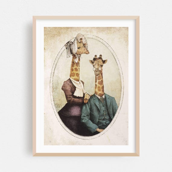 Surrealism Print Vintage Wall Art Humor Framed Retro Home Decor Whimsical Poster Drawing Fine High Class Couple