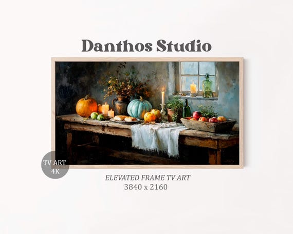 Rustic Autumn Harvest Still Life Frame Tv Art Cozy Pumpkins Painting For Thanksgiving Farmhouse Decor Traditional Fall 69