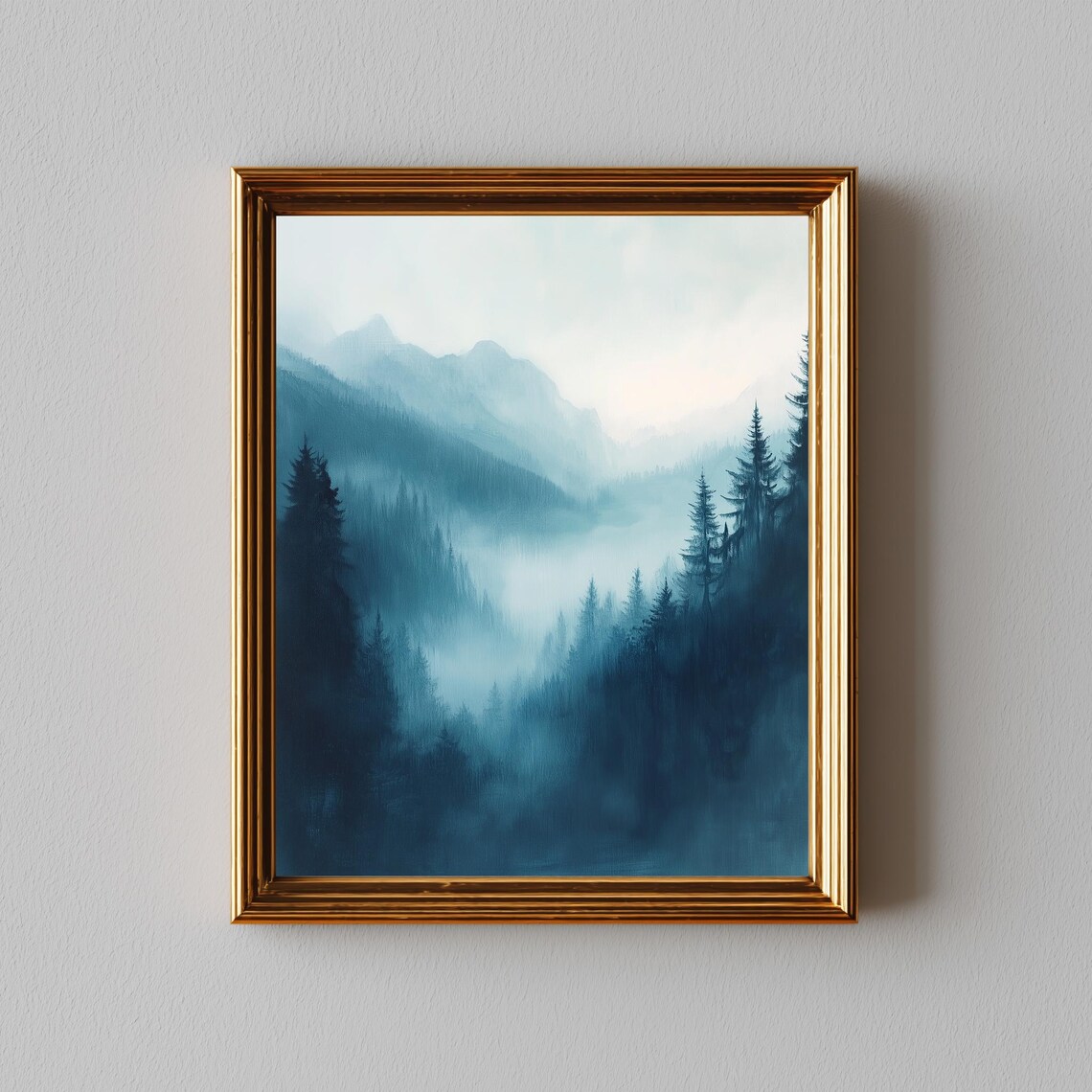 Foggy Mountain Landscape Dawn, Minimalist Art Print