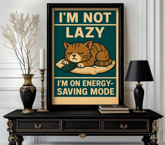 Funny Animal Im Not Lazy On Energysaving Mode Retro Wall Art Trending Decor White Elephant Gift Cute Motivational Art92