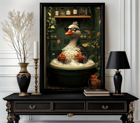 Funny Bathroom Goose Poster Animal On Toilet Wall Art Gag Gift For Guest Quirky Decor White Elephant 51