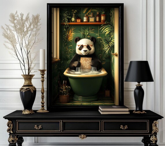 Funny Bathroom Poster Animal On Toilet Wall Art Gag Gift For Guest Quirky Decor White Elephant 57