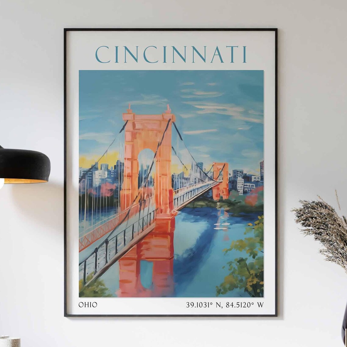 Cincinnati Ohio Historic Suspension Bridge Over the River Poster