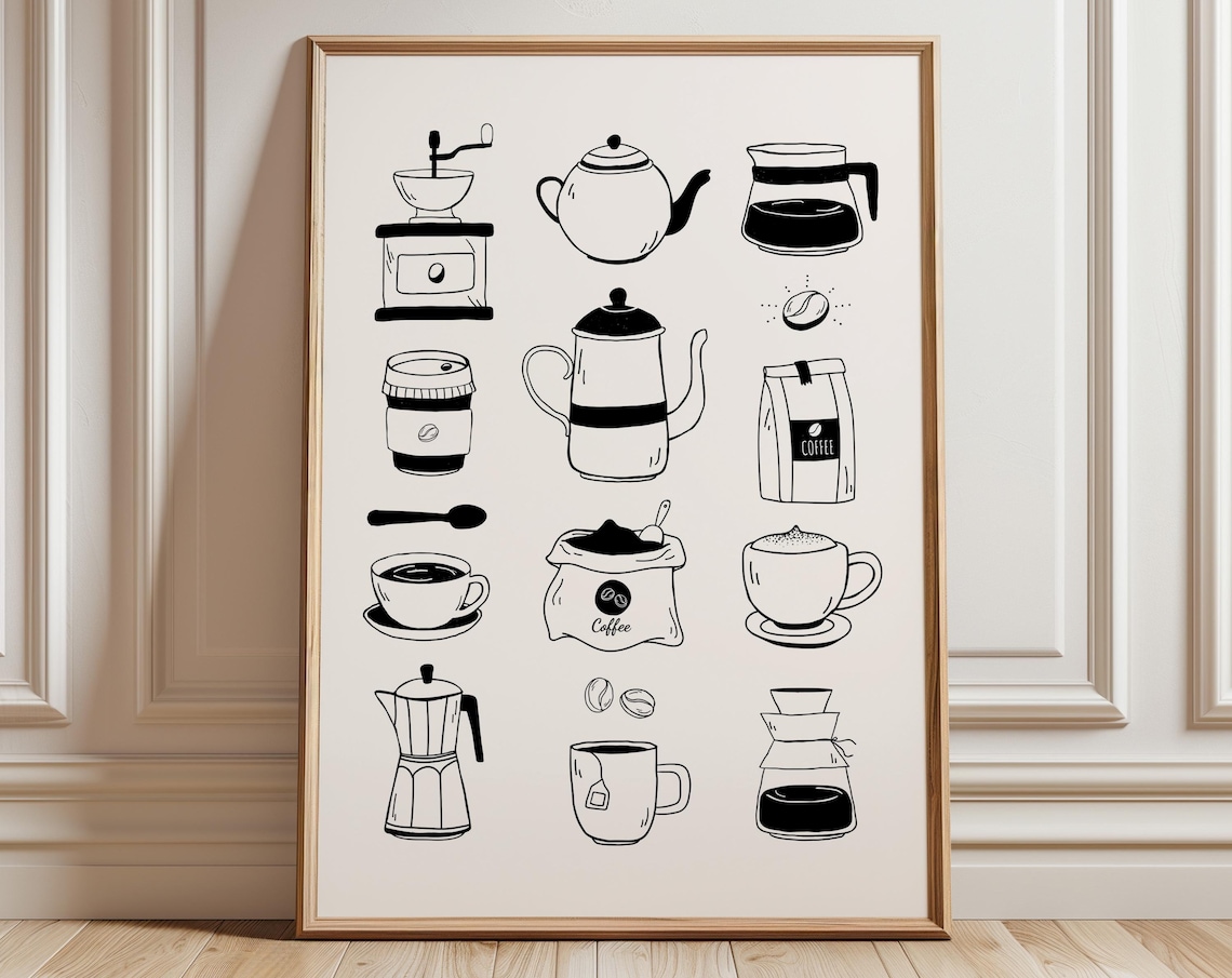 Coffee Bar Prints Kitchen Wall Art, Neutral Decor