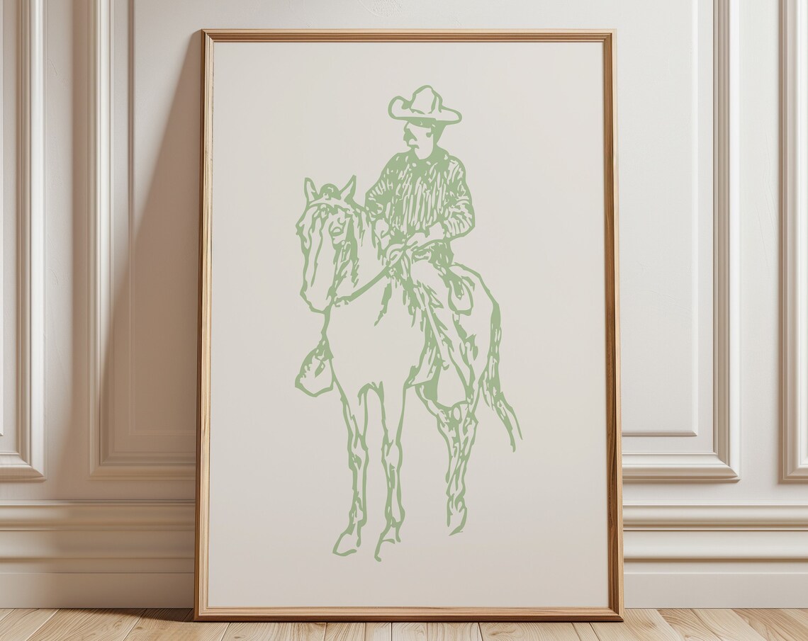 Sage Cowboy Poster, Western Bedroom Decor