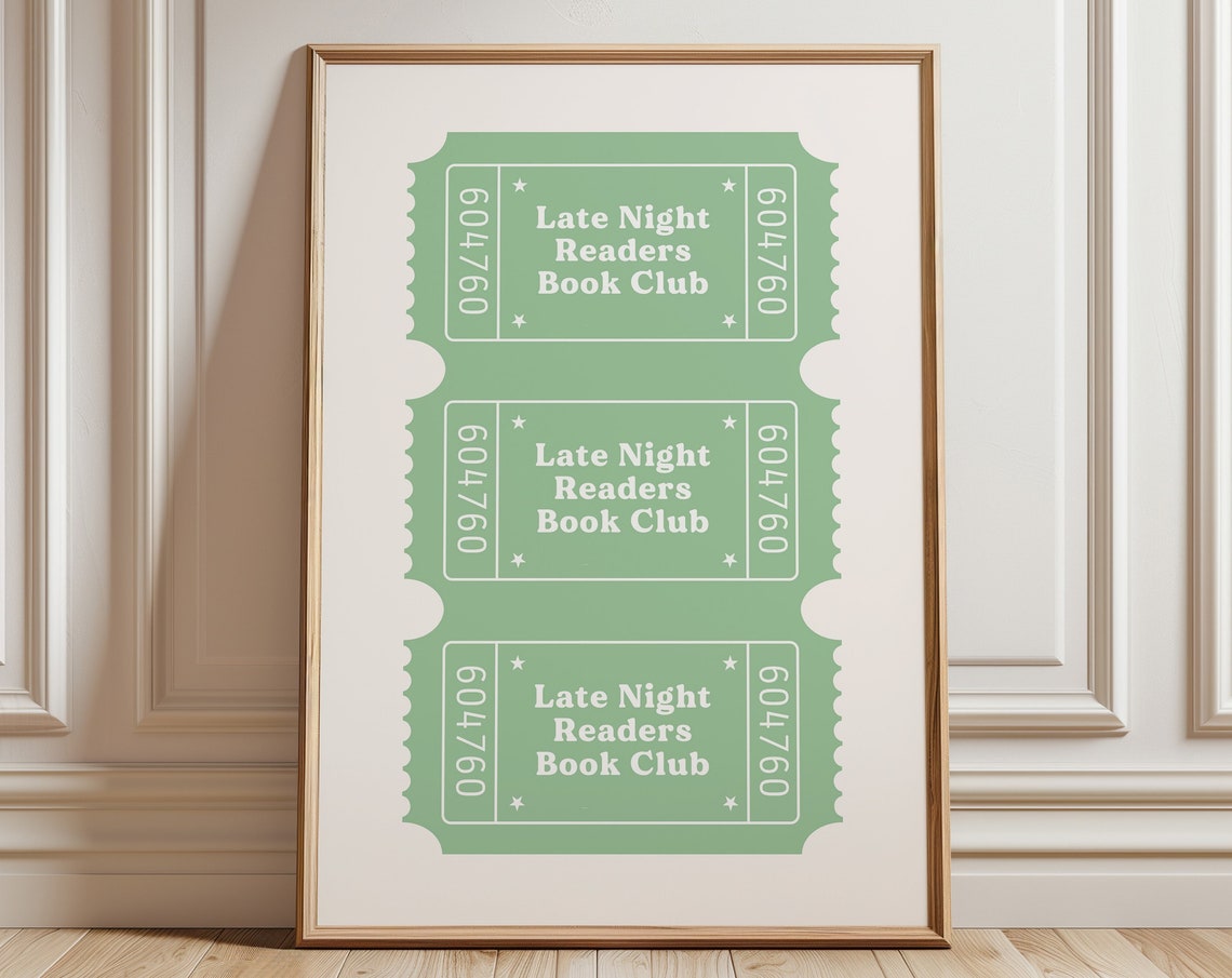 Late Night Readers Book Club Green Ticket Stub Library Poster