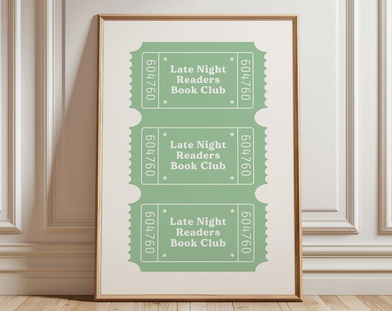 Late Night Readers Book Club Green Ticket Stub Library Poster