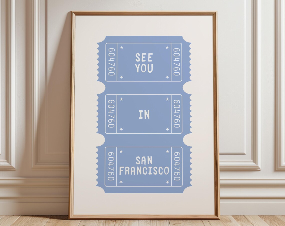 See You In San Francisco Blue Vintage Ticket Stub Travel Wall Art