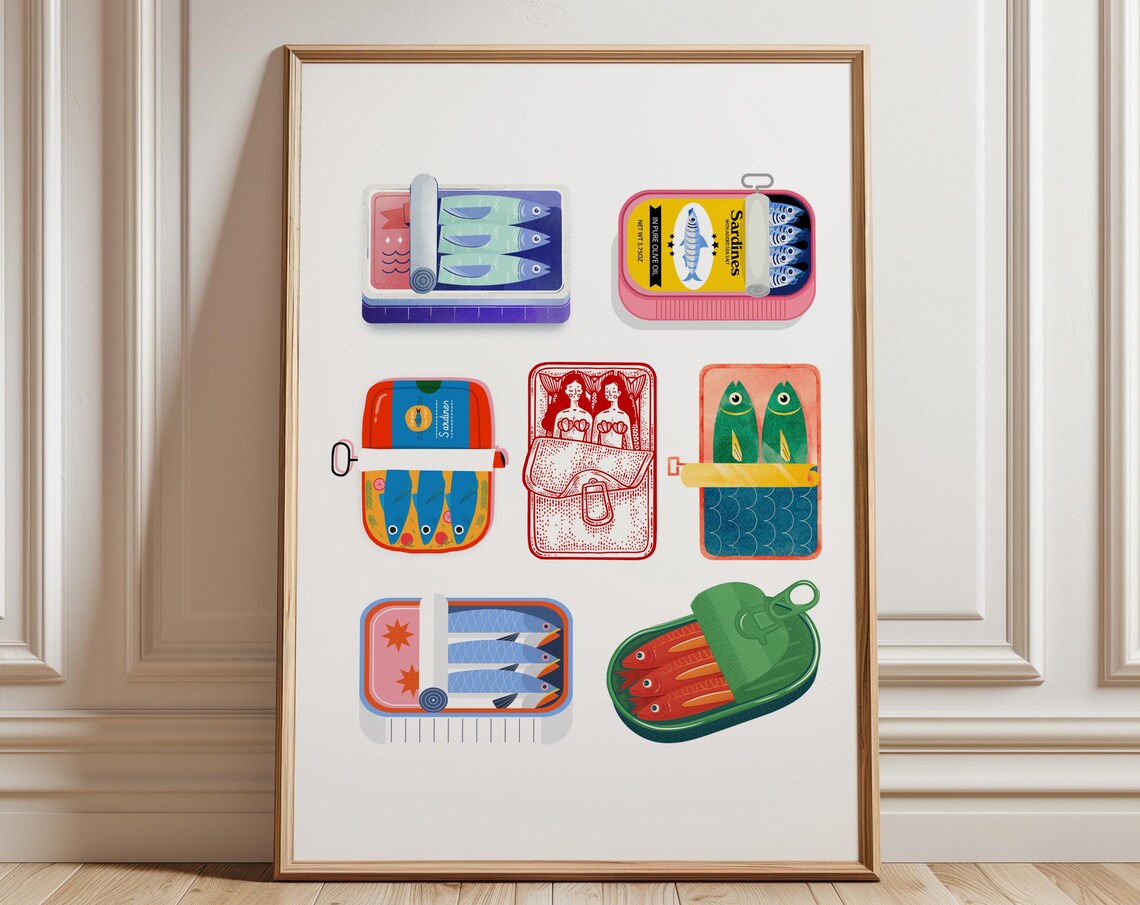 Sardine Set Retro Kitchen Art Print, Italian Food Poster