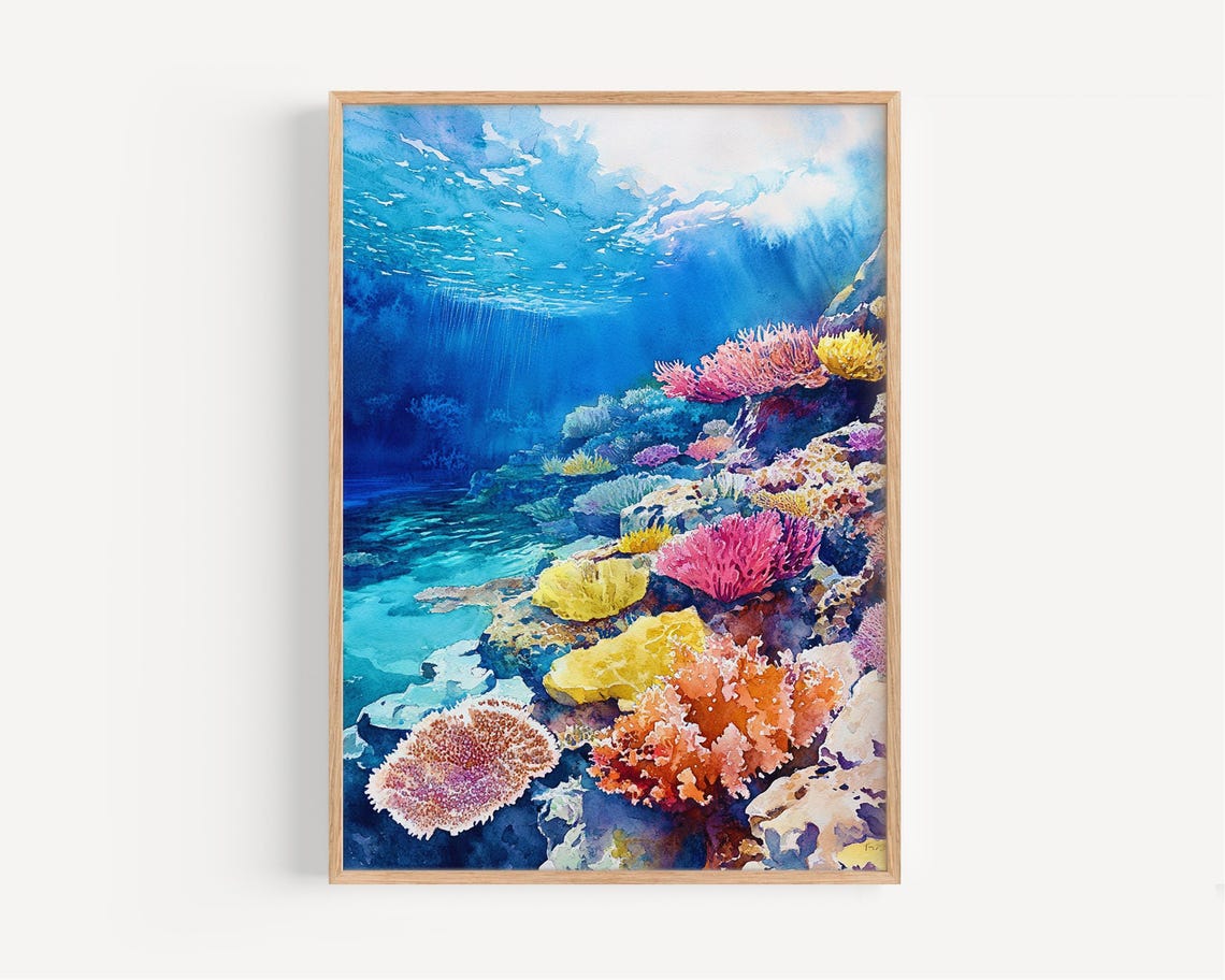 Great Barrier Reef Underwater Coral Garden Watercolor Art Poster