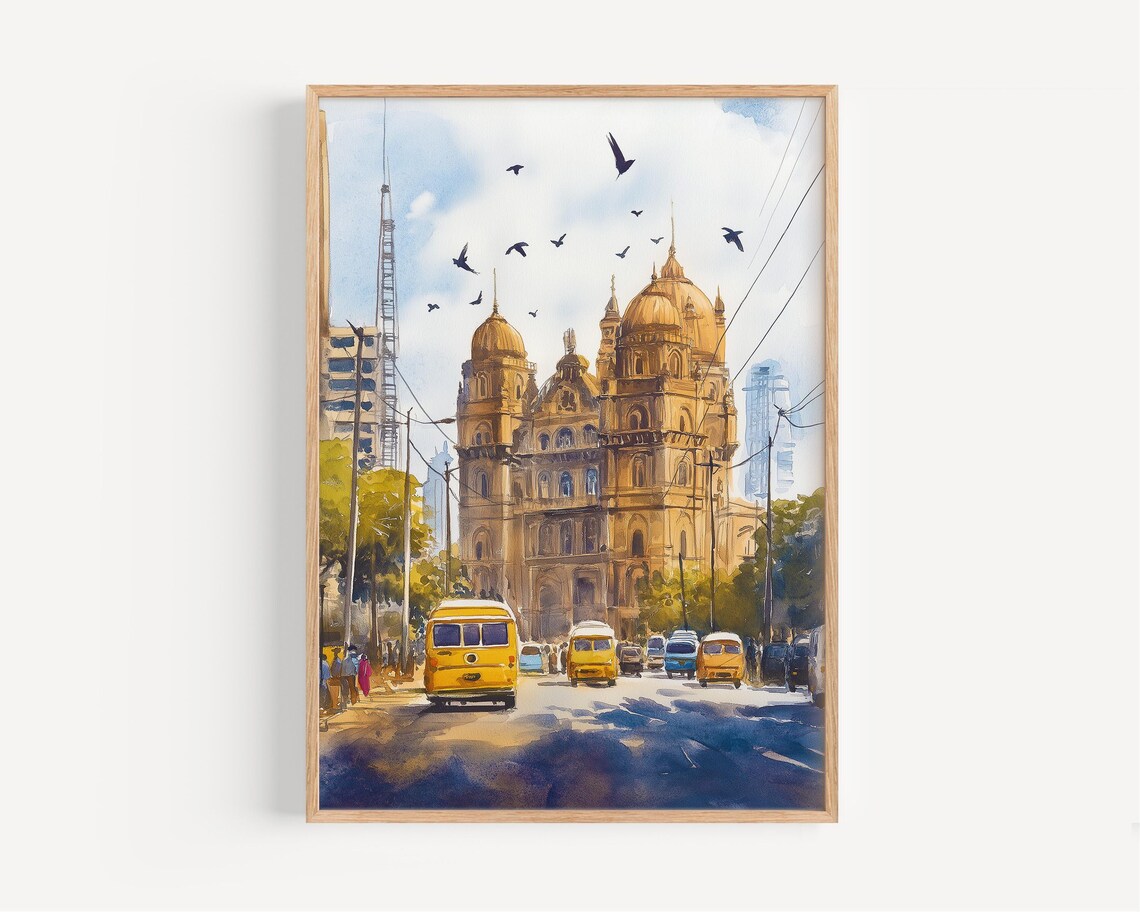 Mumbai Watercolor Painting, India Travel Poster