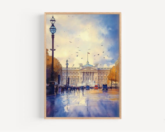 Buckingham Palace Watercolor Painting Wall Art Print Uk Poster Travel Decor Illustration Home