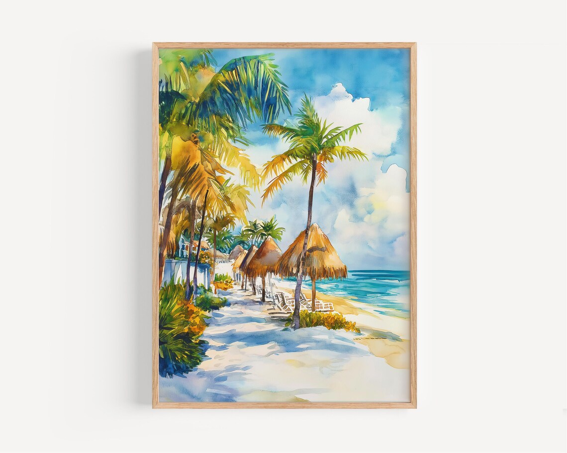 Cancun Watercolor Painting, Mexico Travel Poster
