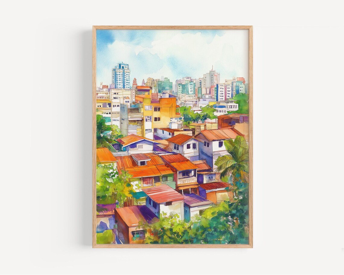 Bengaluru Watercolor Travel Poster, India Decor