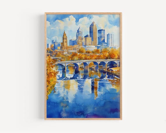 Columbus Watercolor Painting Wall Art Print Ohio Poster Usa Travel Decor Illustration Home America